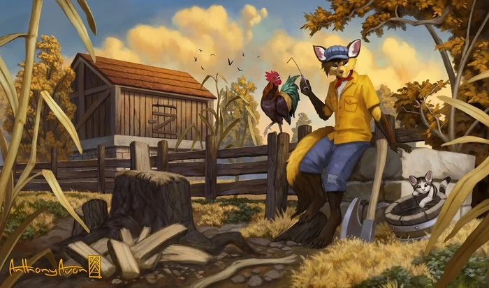 Autumn on the farm - Furry, Art, Autumn, Village, Birds, Anthonyavon