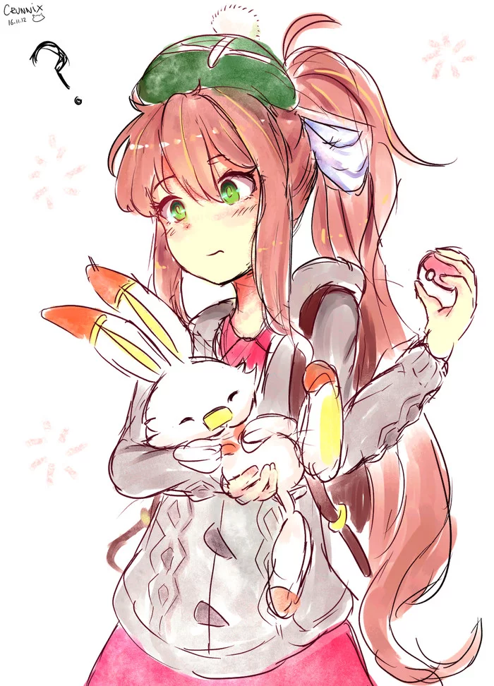 Pokemon trainer Monika - Doki Doki Literature Club, Crossover, Anime art, Monika, Pokemon, Gloria, Visual novel