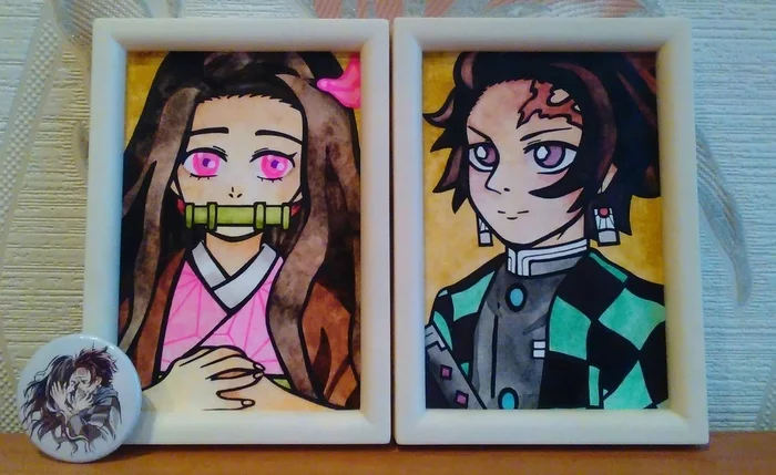 Nezuko and Tanjirou - My, Anime, Art, Drawing, Creation, Anime art, Kimetsu no yaiba, Nezuko Kamado, Tanjirou Kamado