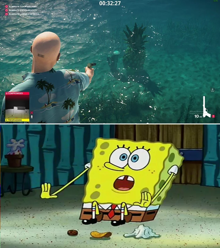 Who was ordered at the bottom of the ocean? - Hitman, Agent 47, SpongeBob, Games, Computer games, Game humor, Пасхалка