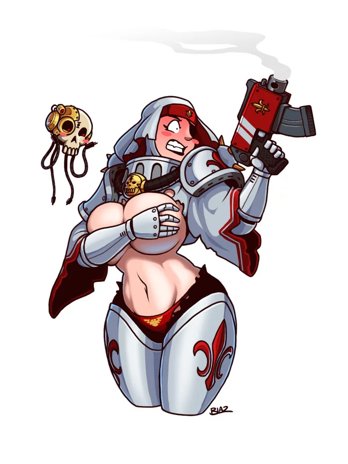 Embarrassed (and Angry!) Sister Hospitaller - NSFW, Blazbaros, Warhammer 40k, Adepta Sororitas, Orders Hospitaller, Faphammer, Wh Art, Арт, Wh Other