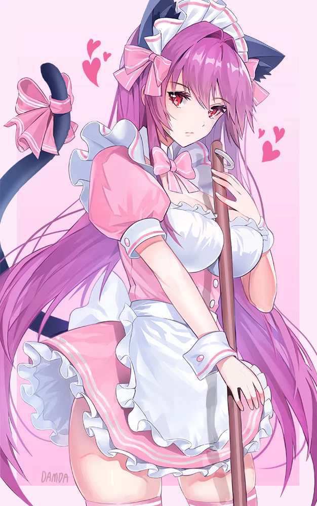 Maid Scathach - Fate, Fate grand order, Scathach, Housemaid, Anime, Anime art, Animal ears, Stockings