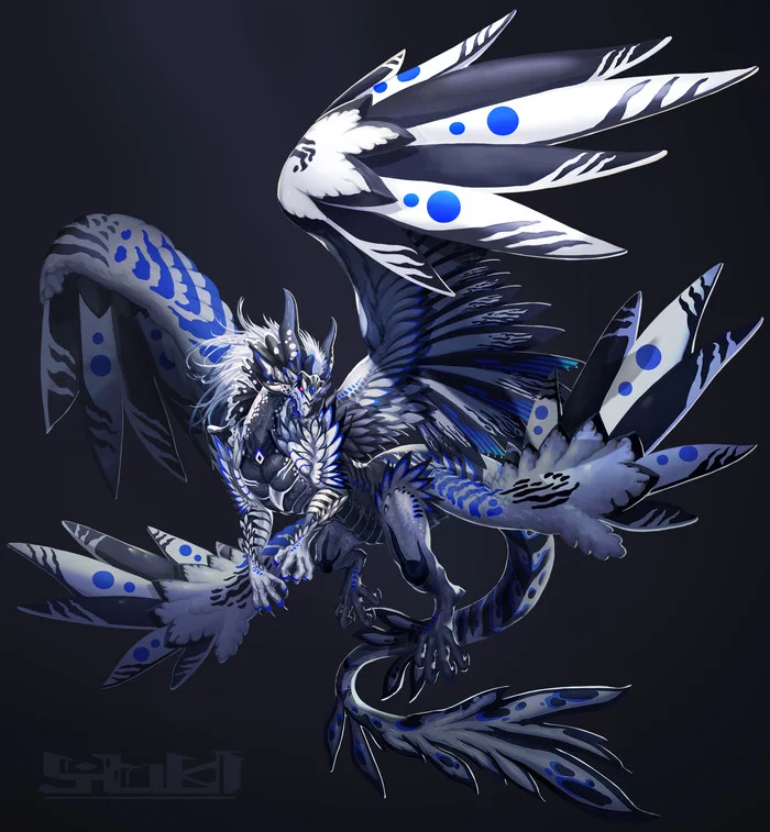 Monochrome and blue - Art, The Dragon, Fantasy, Yuki7hana