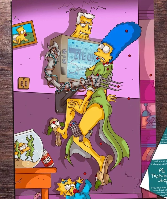 The Simpsons in horror films - The Simpsons, Comics, Cartoons, Horror, Horror, A Nightmare on Elm Street, Friday the 13th, Call, Longpost