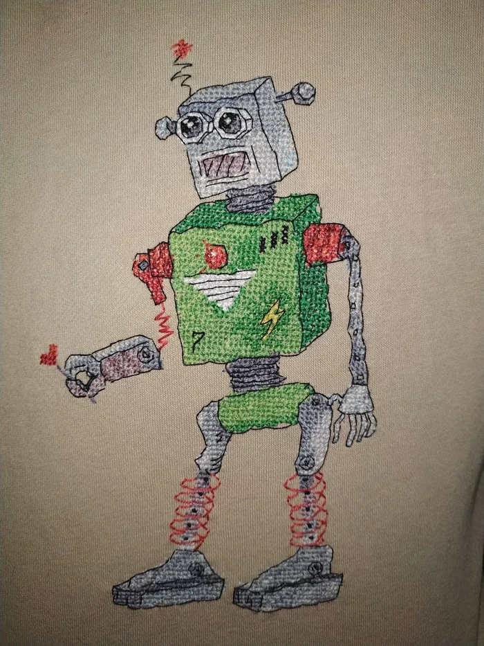 Gift for a robot lover - My, Needlework without process, Embroidery, Longpost