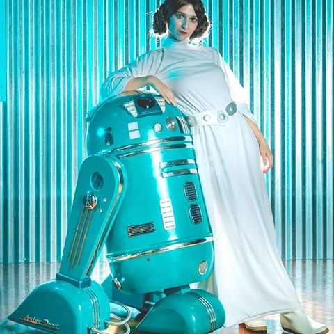 Если бы ЗВ снимали в ламповые винтажные 60-ые: - Star Wars, R2-D2, Принцесса Лея, Винтаж, Голубой цвет