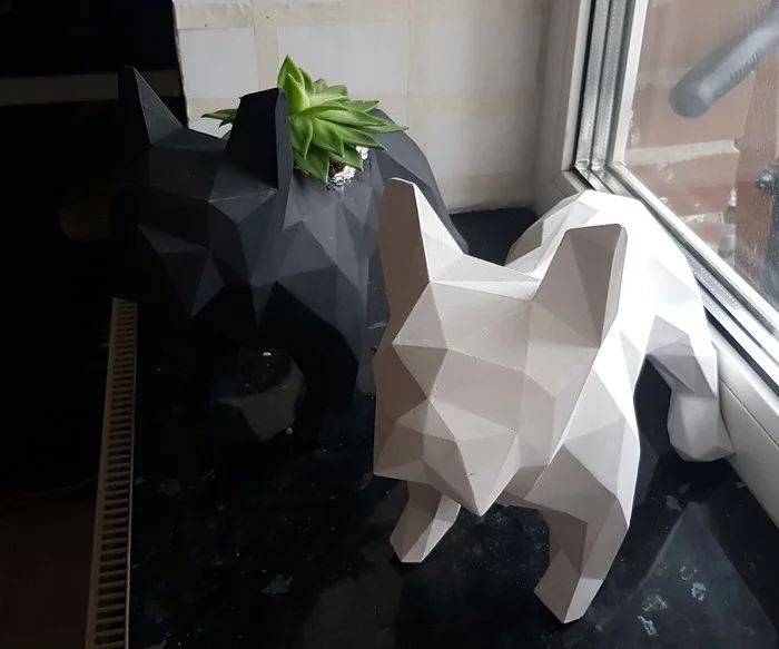 Polygonal French bulldogs made of plaster for your feed - My, French Bulldog, Bulldog, With your own hands, Gypsum, Longpost