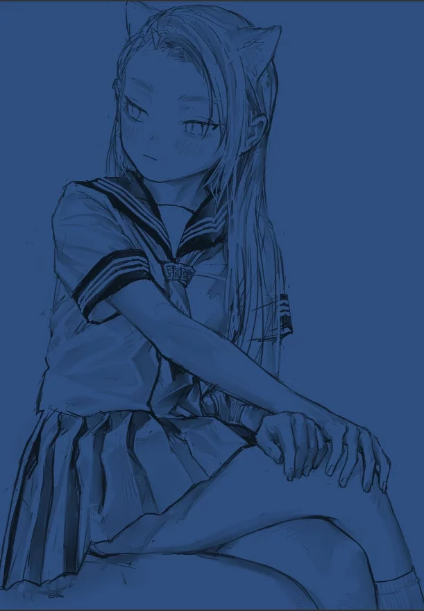 Art - FKEY, Sketch, Anime, Anime art, Longpost