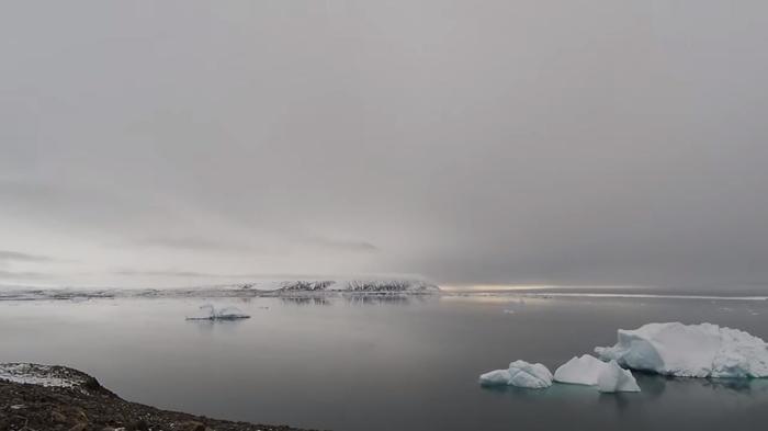 Iceberg destruction. Cape Baranova (polar station) - Severnaya Zemlya archipelago - Arctic, North, Headland, Ocean, Scientists, Snow, Sheep, Video, Iceberg