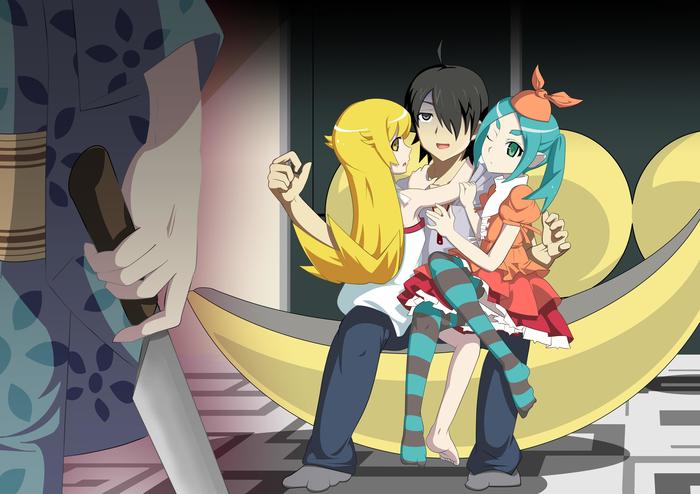 Tsukihi-chan, this is not at all what you think. - Anime, Anime art, Monogatari series, Shinobu oshino, Yotsugi ononoki, Araragi koyomi, Tsukihi araragi