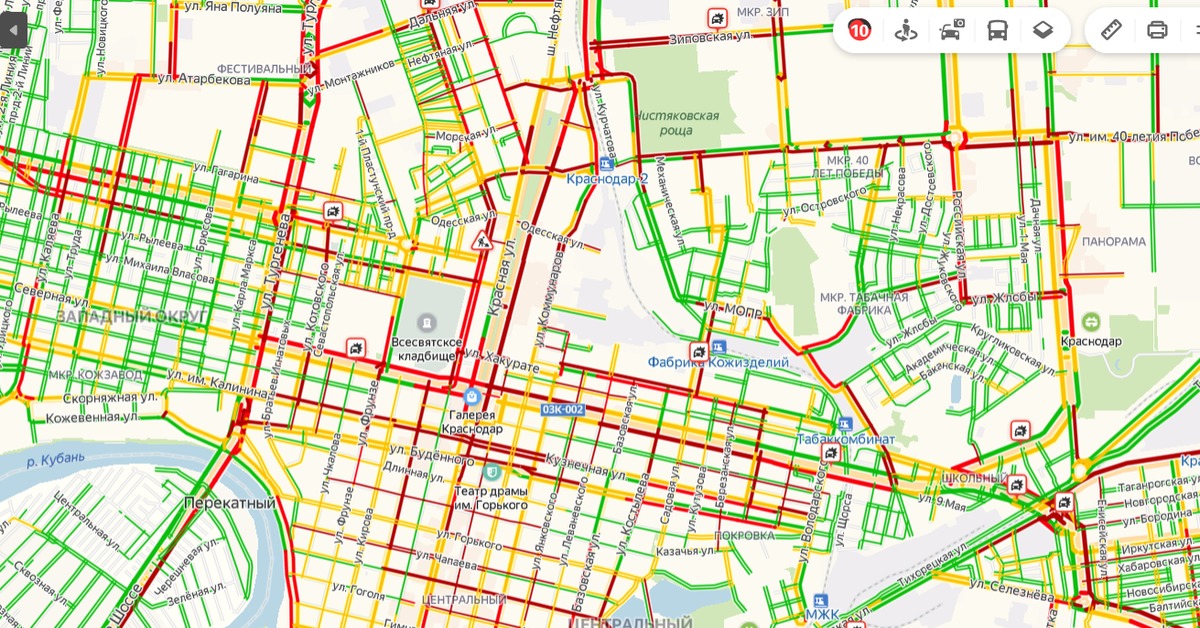 Карта с пробками краснодар