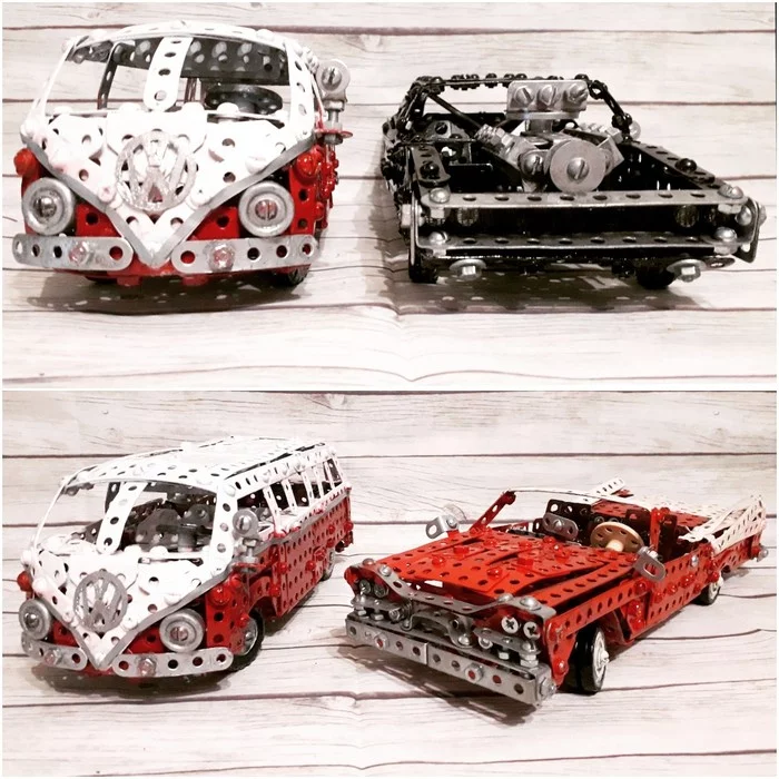 Volkswagen T1 1950, Dodge Charger 1970, Dodge Coronet 1958 from a metal construction set - My, Volkswagen, Dodge, Automotive classic, Retro car, Muscle car, Homemade, Modeling, Scale model