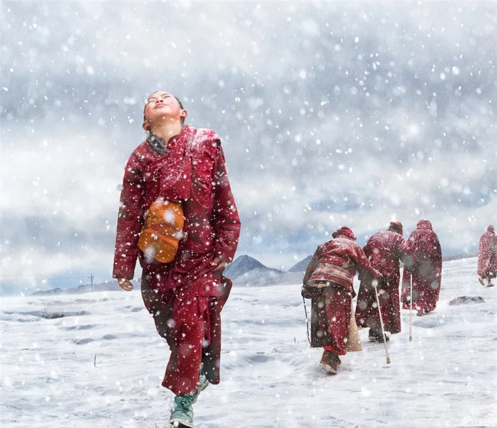 fire in the snow - Snow, Tibet, Monks, The mountains, The photo, Winter, Cold, Himalayas, Longpost