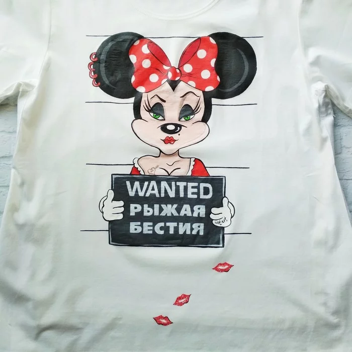 T-shirt with Minnie Mouse - My, Minnie Mouse, With your own hands, Needlework without process, Custom, Painting on fabric, Creation, Longpost