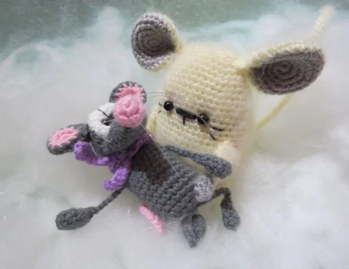 Krysyuk and Mouse - My, Needlework, Needlework without process, Knitting, Crochet, Mouse, Toys, Knitted toys, Rat, Longpost