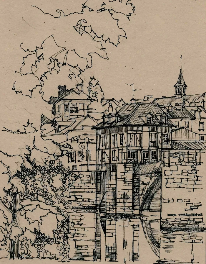 City of Limoges, hand drawing - My, Pen drawing, Town, Drawing, Limoges