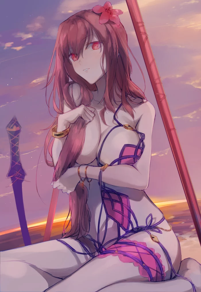 Scathach - NSFW, Anime, Art, Anime art, Fate, Fate grand order, Scathach, Breast