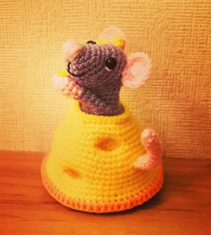 Mice in cheese - My, Symbol of the year, Mouse, Needlework without process, Knitting, Crochet, Toys, Longpost