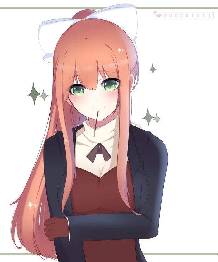 Pocky - Doki Doki Literature Club, Monika, Anime Art, Визуальная новелла, Pocky