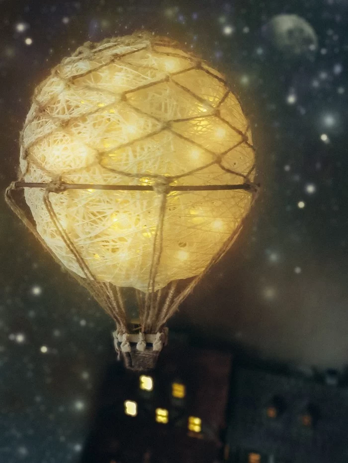 MK Balloon with basket - My, Needlework with process, Balloon, Night light, Handmade, Garland, Copyright, Master Class, Longpost, Video