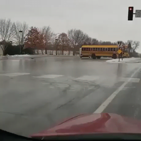 Ice after rain - Freezing rain, Ice, Road, Drift, Skid, Bus, GIF