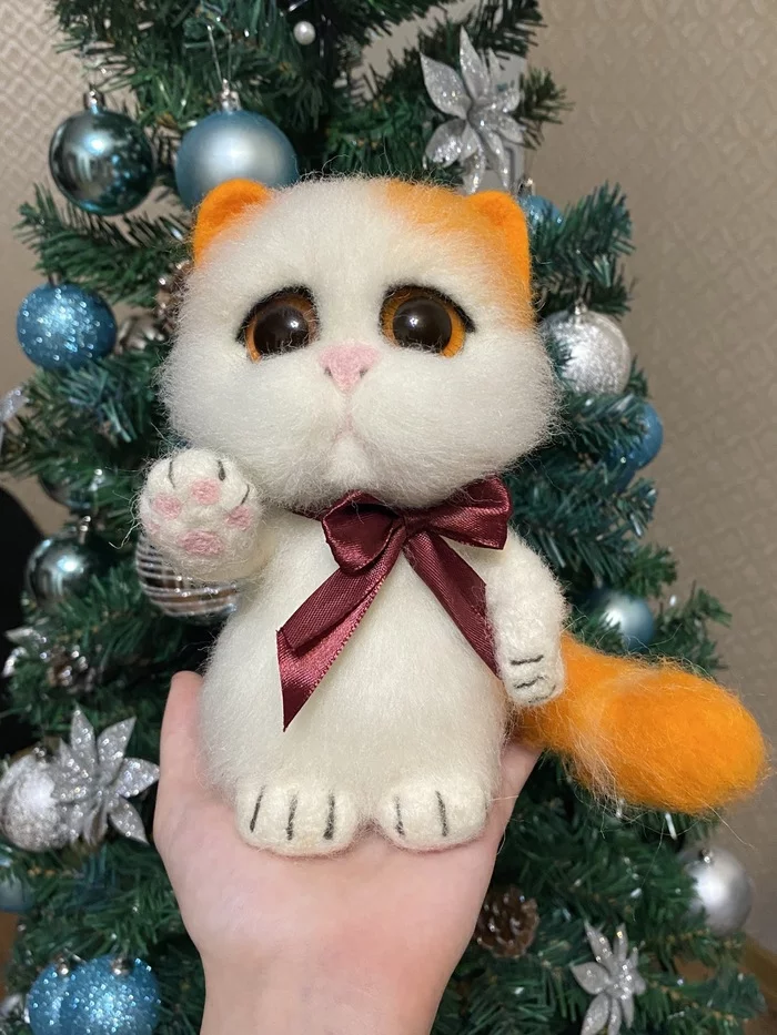 Woolen kitten. I decided to try my hand at dry felting) This is the second toy I made myself - My, Dry felting, Wallow, Wool, cat, Video, Longpost