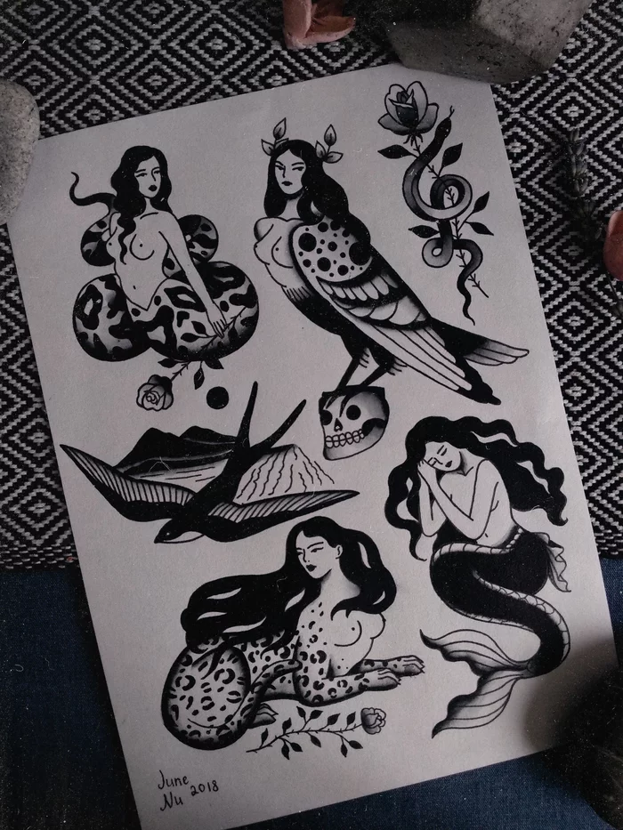 Not quite ordinary girls - My, Tattoo, Tattoo sketch, Drawing, Art, Girls, Creation, Mythology, Tattoo artist, Longpost