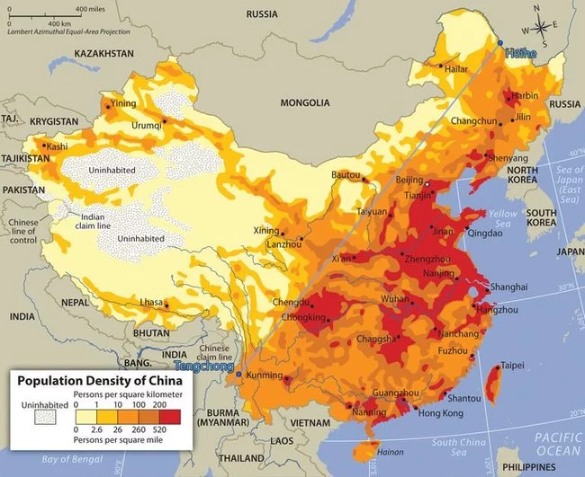 Two halves of China - China, Chinese, Demography, Population, Overpopulation, Overpopulation of China