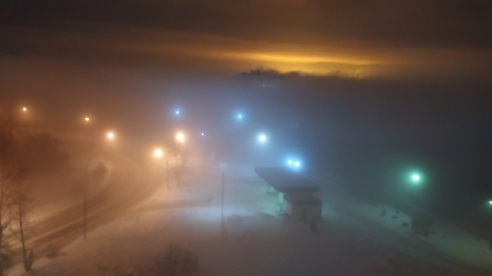 Another landscape from the window - My, Fog, Night, Chelyabinsk