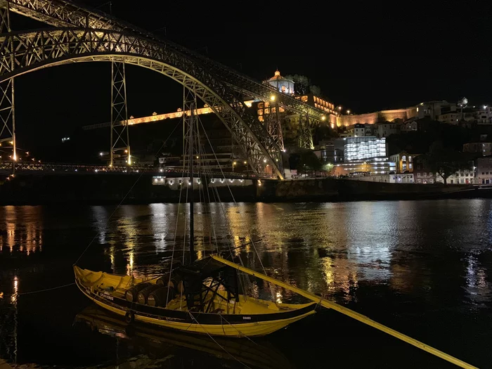 Porto seafront - My, Port, Portugal, Travels, Night, Ship, River, The photo