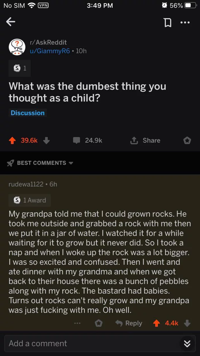 What's the stupidest thing you believed in as a child? - Grandfather, Story, Comments