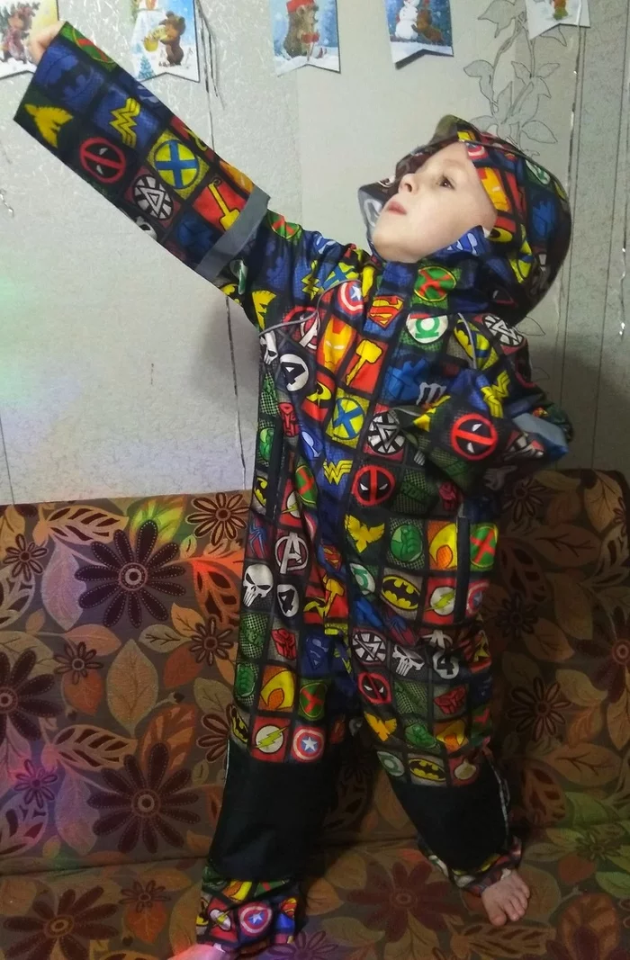 Snowsuit with superheroes for son - Longpost, Needlework with process, Overalls, Sewing, Handmade, My