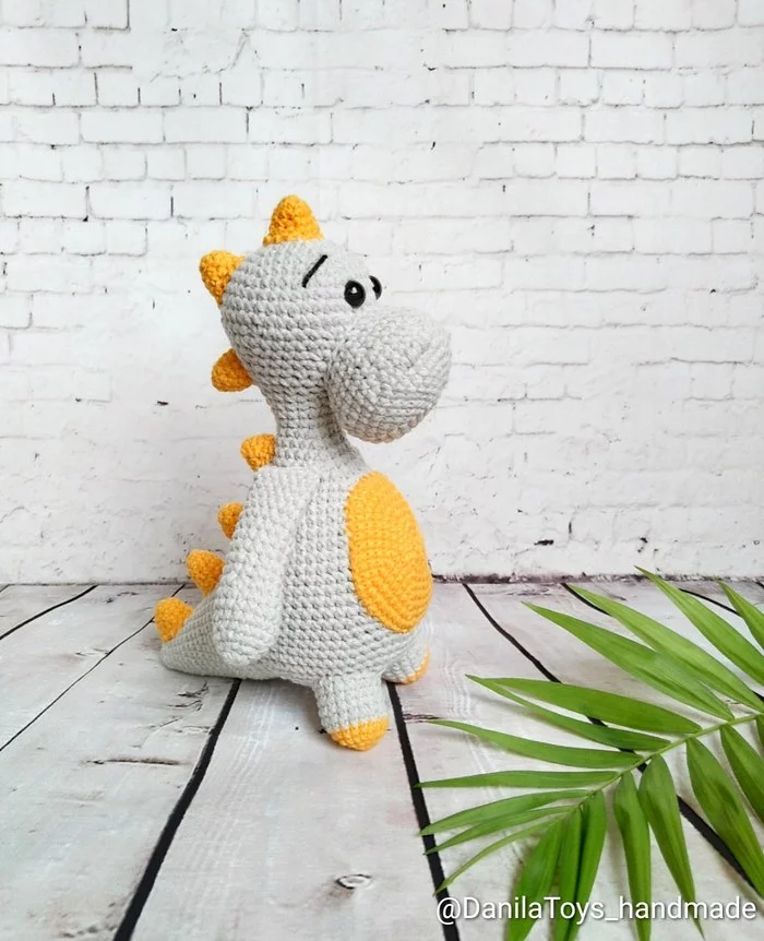 The kindest dinosaur - My, Needlework without process, Needlework, Knitted toys, Knitting