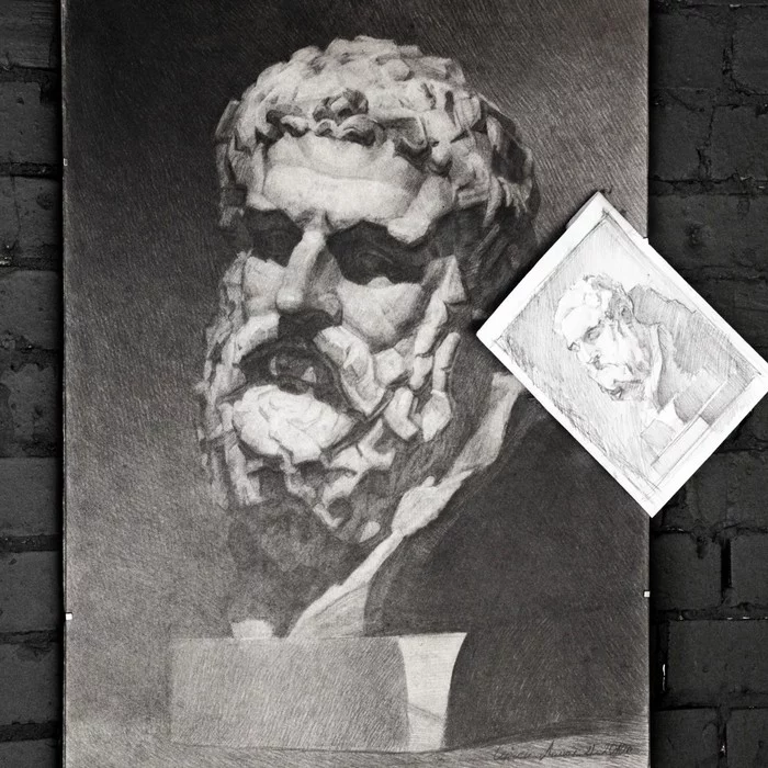 Head of Hercules - My, Drawing, Painting, Creation, Bust, Hercules