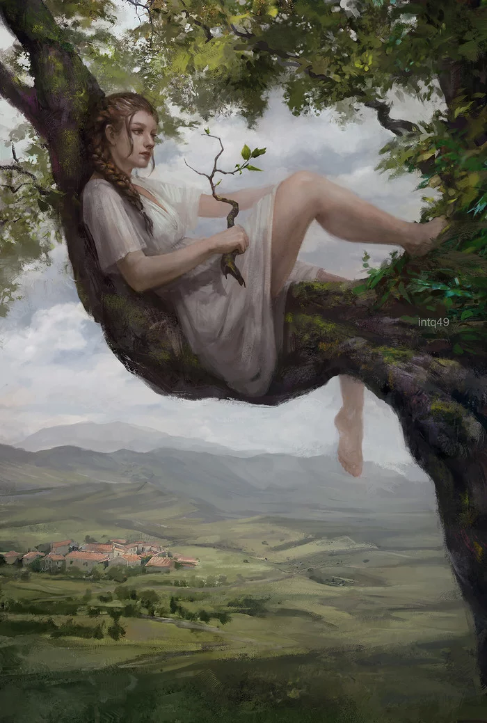 On the tree - Art, Drawing, Girls, Intq49