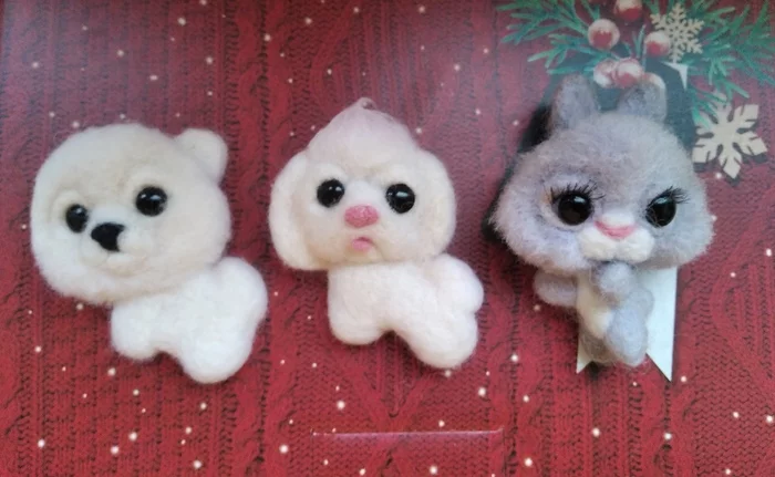 Puppy brooches - My, Puppies, Dog, Brooch, Dry felting, Needlework without process