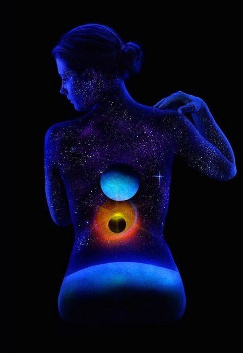 Space body art on female bodies with luminescent paints - Space, Bodypainting, Paints, Images, beauty, Body, Longpost, NSFW