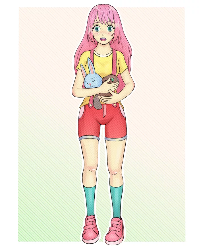 Fluttershy with her creature friends - My, My little pony, Fluttershy, Art, PonyArt, Humanization