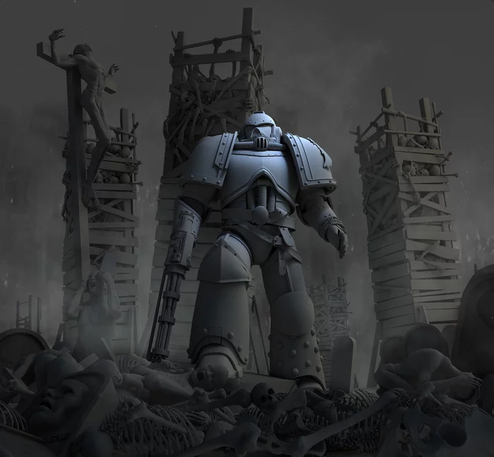 Astartes_Scene 01 WIP - Моё, Warhammer, 3D, Digital, Ужасы, Warhammer 40k, Adeptus Astartes