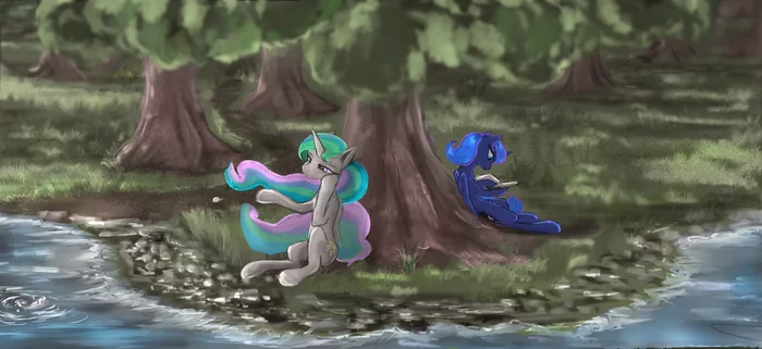 Two sisters by the pond - My little pony, Princess celestia, Princess luna, Vladimir-Olegovych