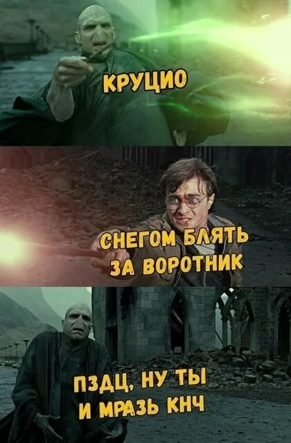 Это ниже пояса! - Гарри Поттер, Волан-Де-Морт, Картинки, Юмор, Картинка с текстом, Снег, Мат