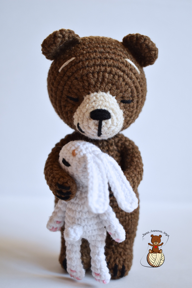 Misha and the bunny - My, Handmade, Crochet, Amigurumi, The Bears, Hare, Needlework without process