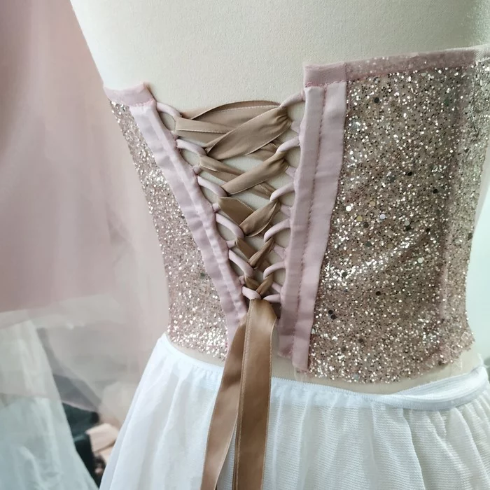 Dress on a transparent bodice with cut-off cups - My, Needlework with process, The dress, Corset, Longpost