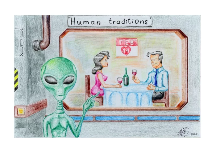 Lesson Earthly Traditions - My, February 14 - Valentine's Day, The 14th of February, Postcard, Valentine, Date, Aliens