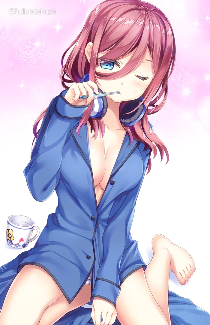 Miku - NSFW, Gotoubun no hanayome, Nakano miku, Breast, Anime art, Anime, Pajamas, Neckline