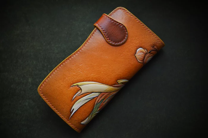 Chinese lantern. Long wallet - My, Fairy, Resin, Leather, Embossing on leather, Wallet, Longpost