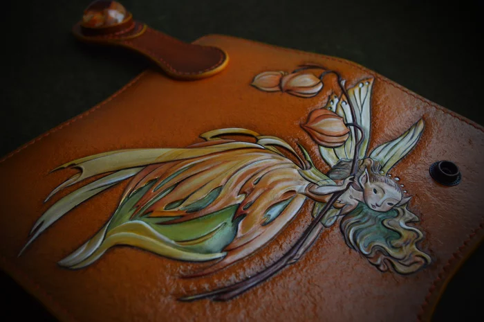 Chinese lantern. Long wallet - My, Fairy, Resin, Leather, Embossing on leather, Wallet, Longpost