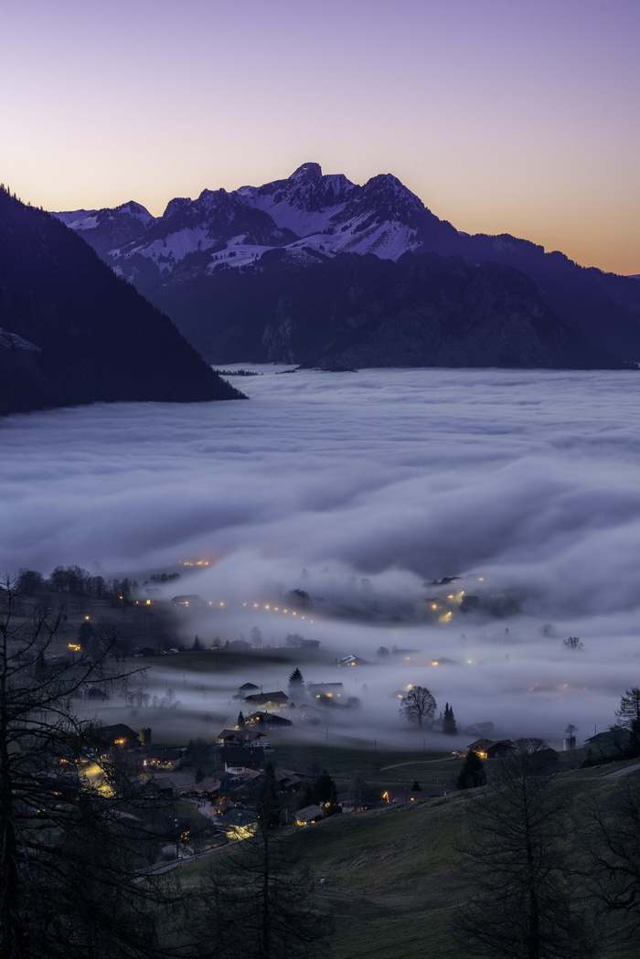 Evening fog - The photo, Fog, Switzerland, The mountains, Evening