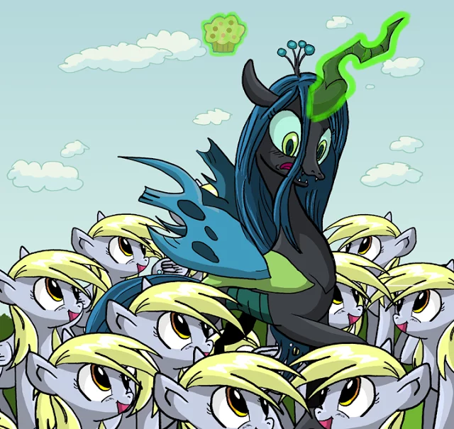 Дай! Дай! Дай! Дай! Дай! Дай! Дай! - My Little Pony, Derpy Hooves, Queen Chrysalis