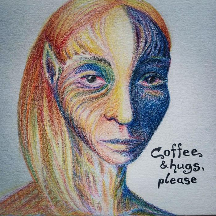 Coffee and hugs please! - My, Drawing, Pencil, Watercolor pencils